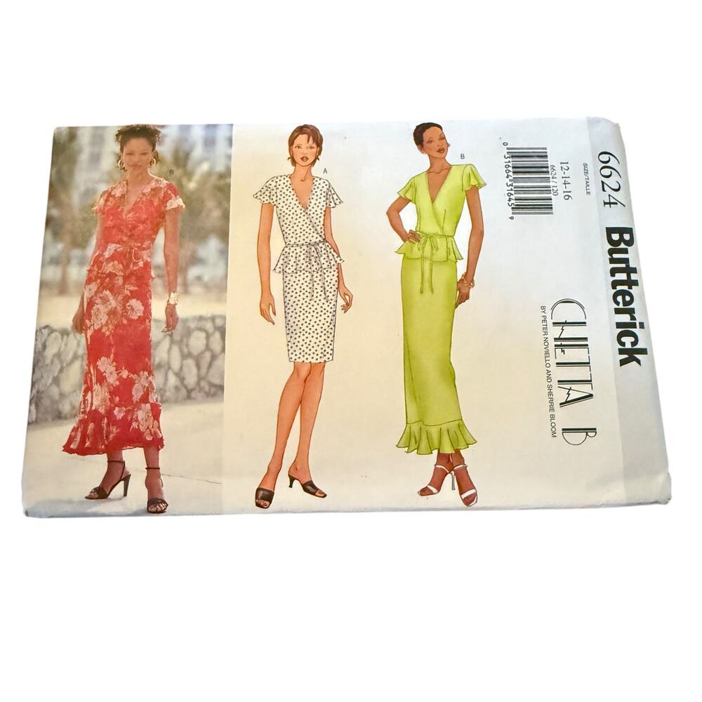 Butterick 6624 12 14 16 Chetta B Top Skirt Peplum FF Uncut Y2K Bloom Noviello‎